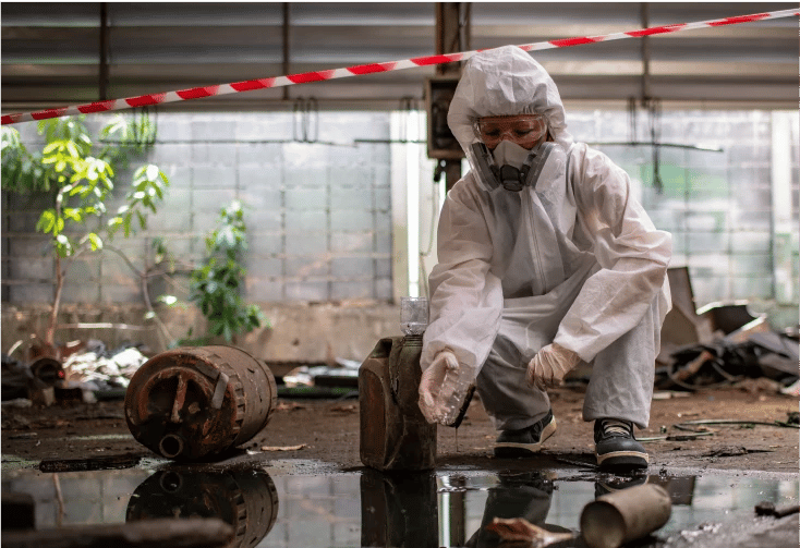 women with toxic hazard suit 