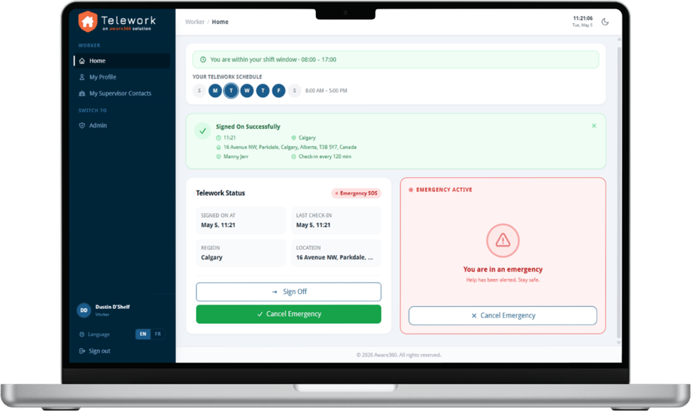 Telework screenshots SOS screen